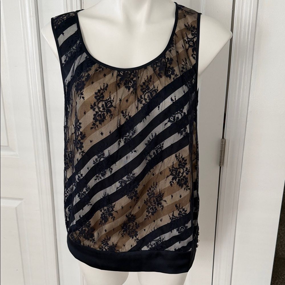 Ann Taylor Black Floral Lace Blouse Size 8